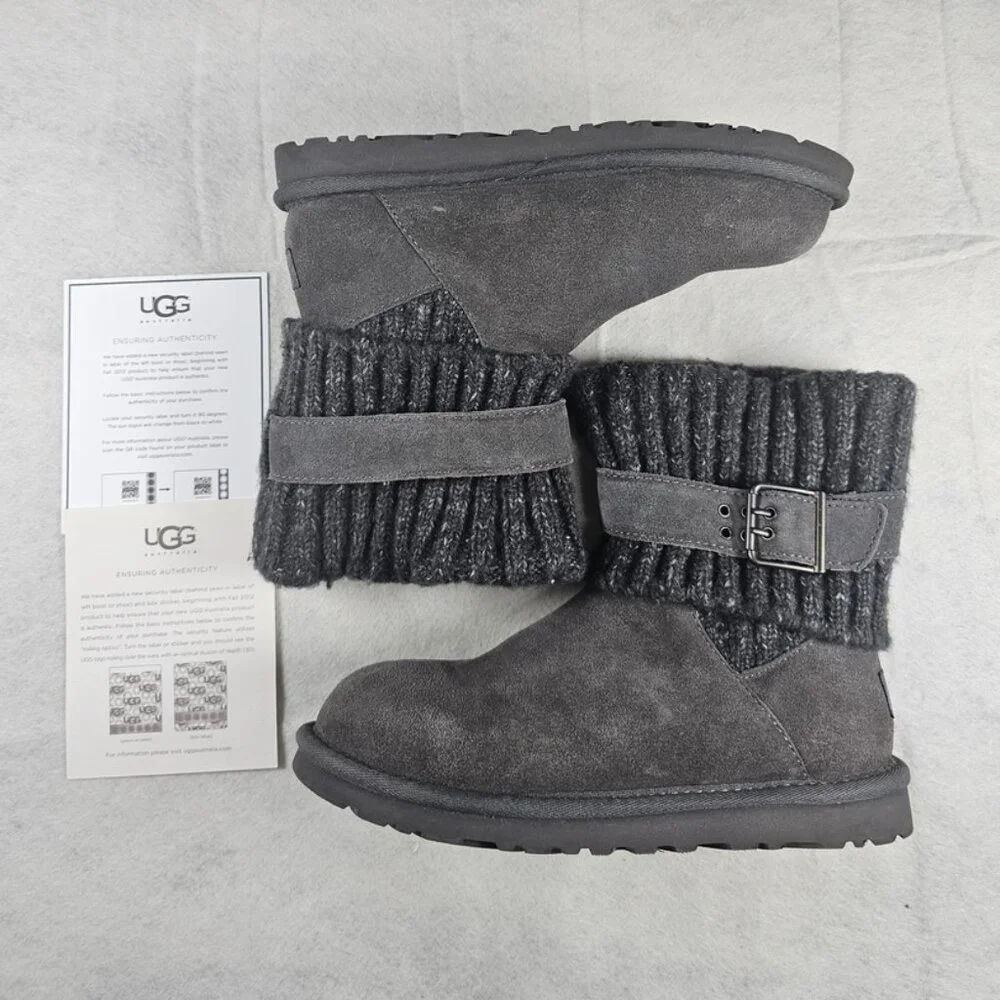 UGG Women's Cambridge Gray Suede Boots – Cozy Sheepskin Mid-Calf Winter - Picture 3 of 7